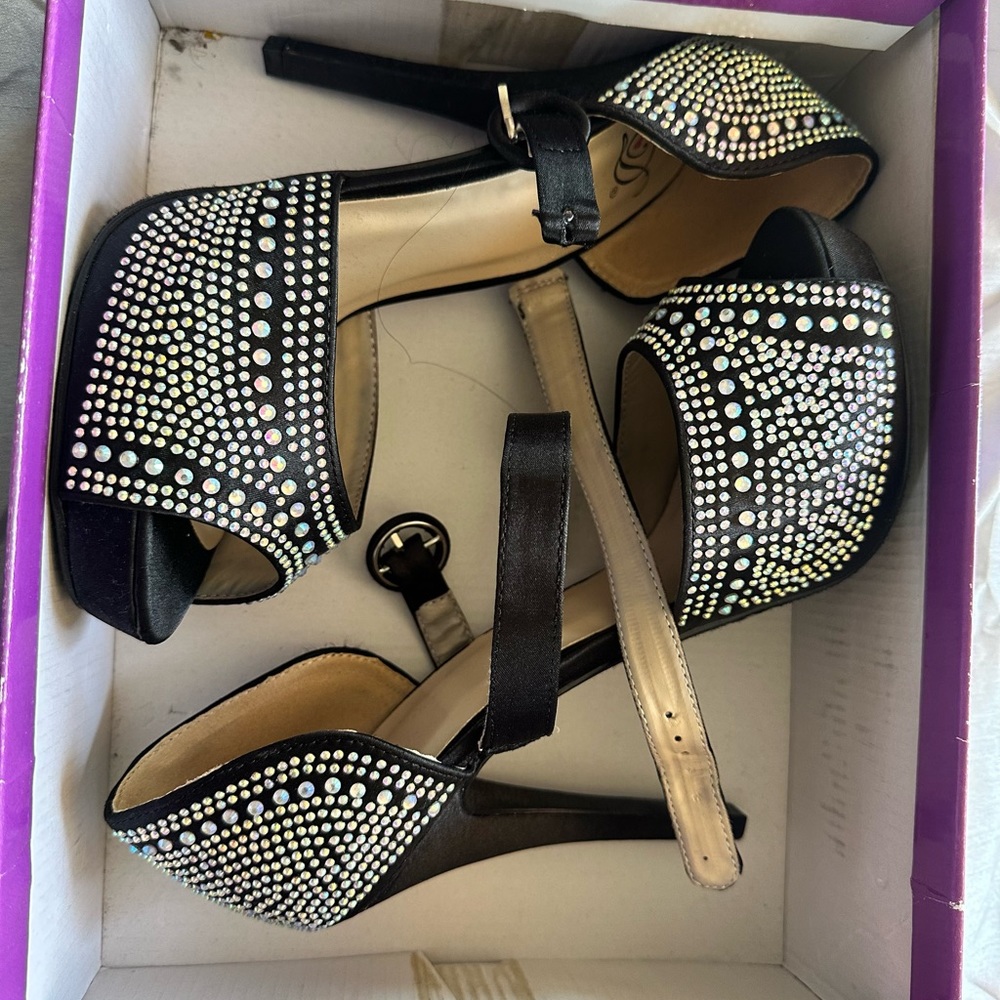 Black rhinestone heels